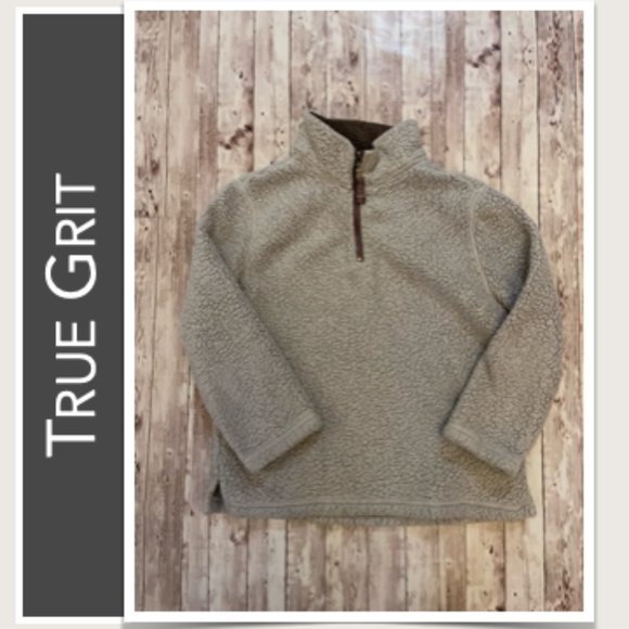 True Grit Tops - True Grit Sherpa 1/4 Zip Pullover in Light Gray